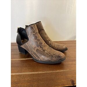 Andrew Geller Ankle Boots Women's Size 7.5 M Black & Brown Zip Up Animal Print